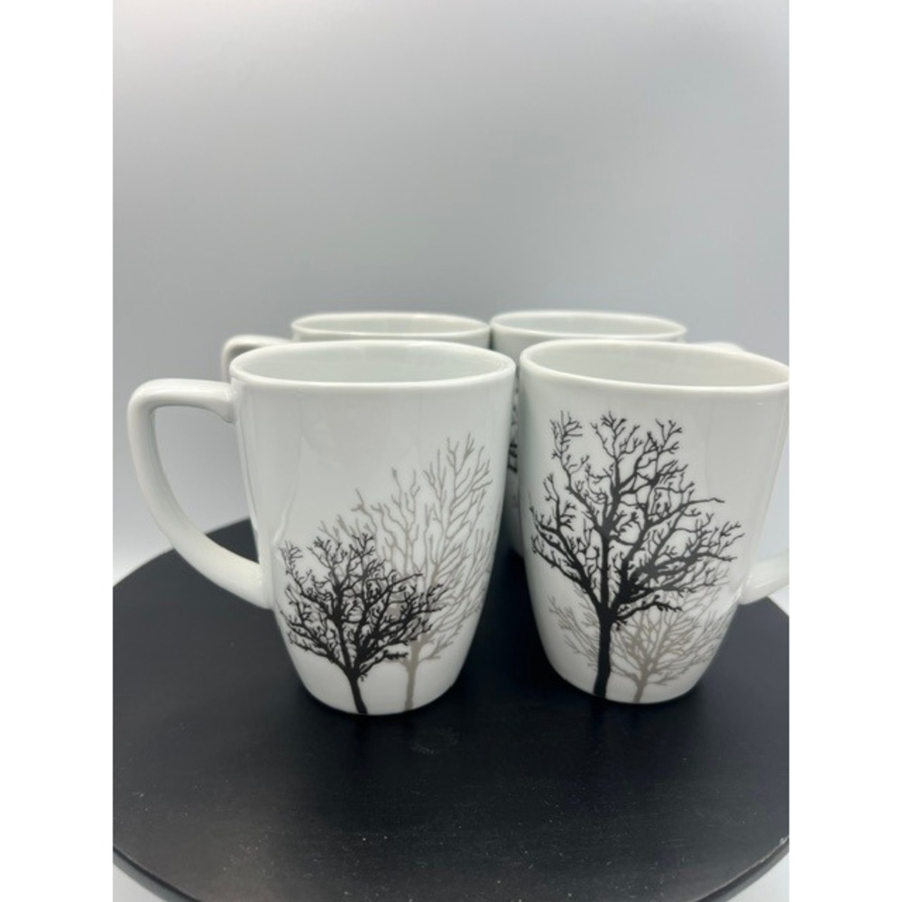 Corelle Coordinates Timber Shadows Porcelain Coffee Mugs 12 oz Set of 4 White